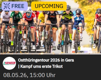 Ostth�ringen Tour 2026 live erleben � kostenloser Livestream f�r alle Radsportfans.